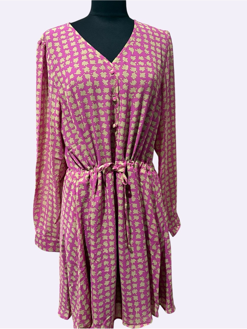 easel Pink and Yellow Printed Long Sleeve Mini Dress size M